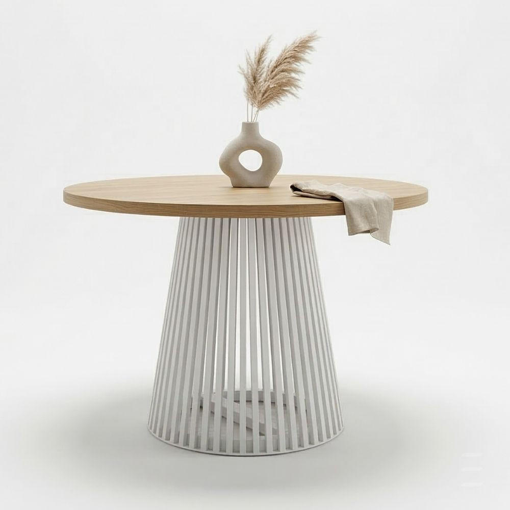 ESSTISCH runder ausziehbarer Tisch für Esszimmer DOVER 120 / 220 cm, Farbe: Eiche Lancelot / Weiß - Hellbraun/Weiß, Holz (220/120/77cm) - Dekori_Interiors