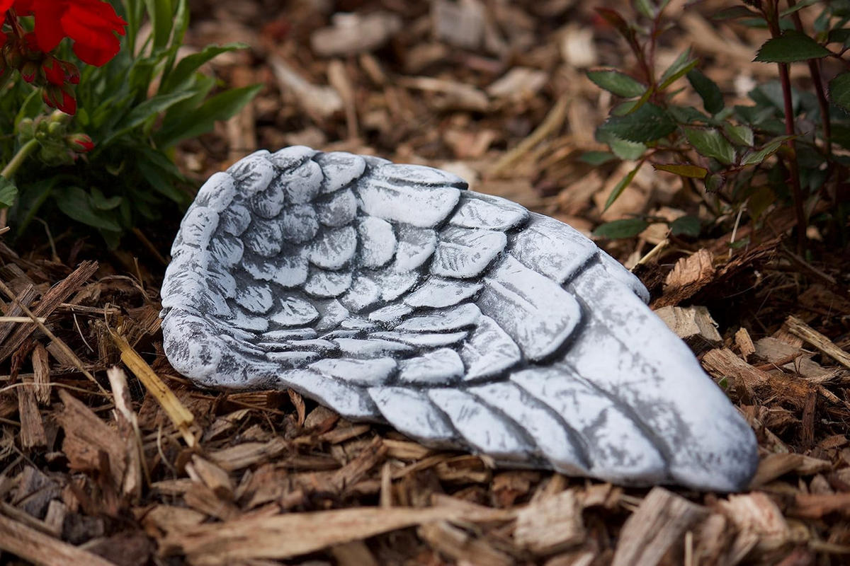 STEINFIGUR Grabschmuck Engel Flügel frostfest massiver Steinguss - Grau, Stein (28/7/16cm) - stoneandstyle