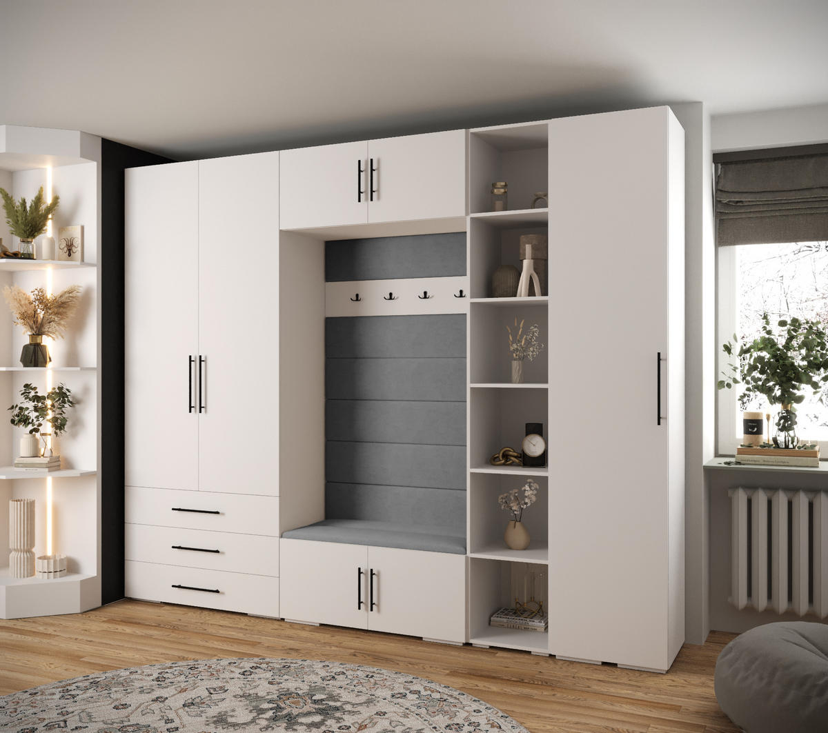 GARDEROBEN-SET 236,7/290/47 - Schwarz/Weiß, Holz/Kunststoff (290/236.7/47cm) - Abiks Möbel