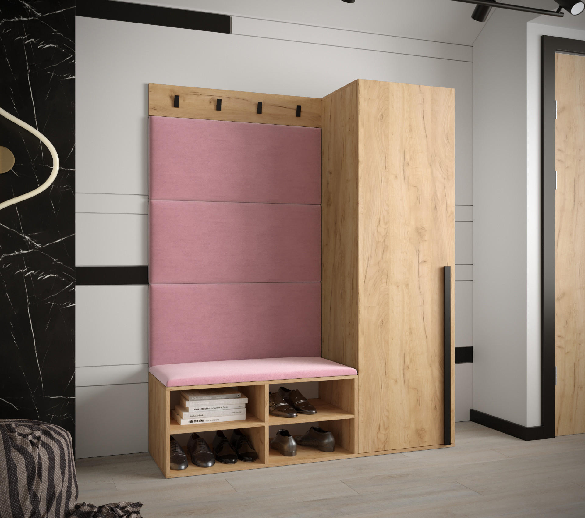 GARDEROBEN-SET 134/184/42 - Pink/Eichefarben, Holz/Kunststoff (134/184/42cm) - MÖBEL KRYSPOL