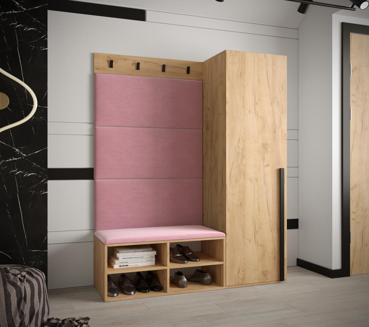 GARDEROBEN-SET 134/184/42 - Pink/Eichefarben, Holz/Kunststoff (134/184/42cm) - MÖBEL KRYSPOL