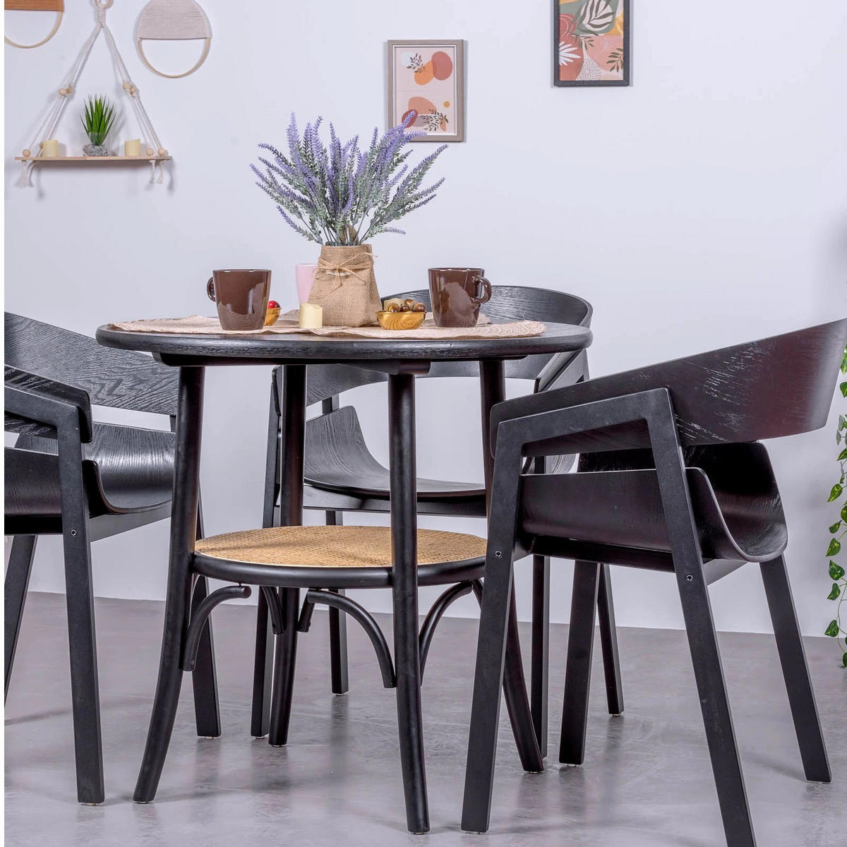 RATTANTISCH Rund Schwarz 81/81/75 cm - Schwarz, Holz (81/81/75cm) - Nest Dream