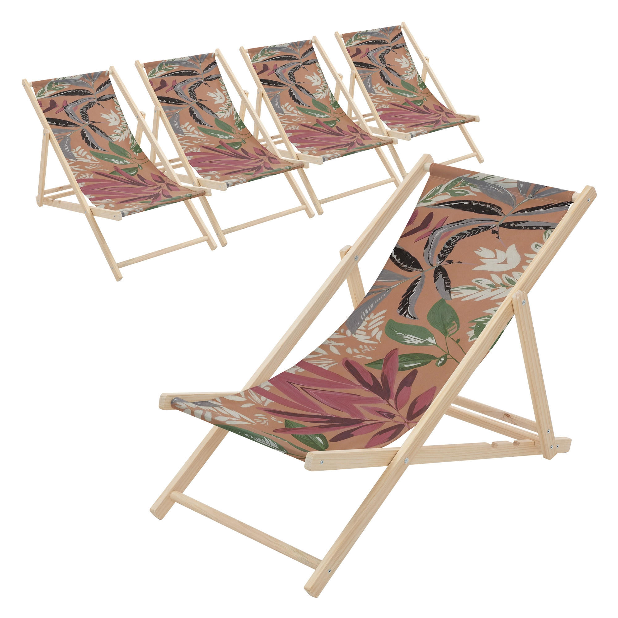 LIEGESTUHL 5er Set Floral Braun-Rot-Grün - Braun, Holz (57.5/83/100cm) - ECD-Germany