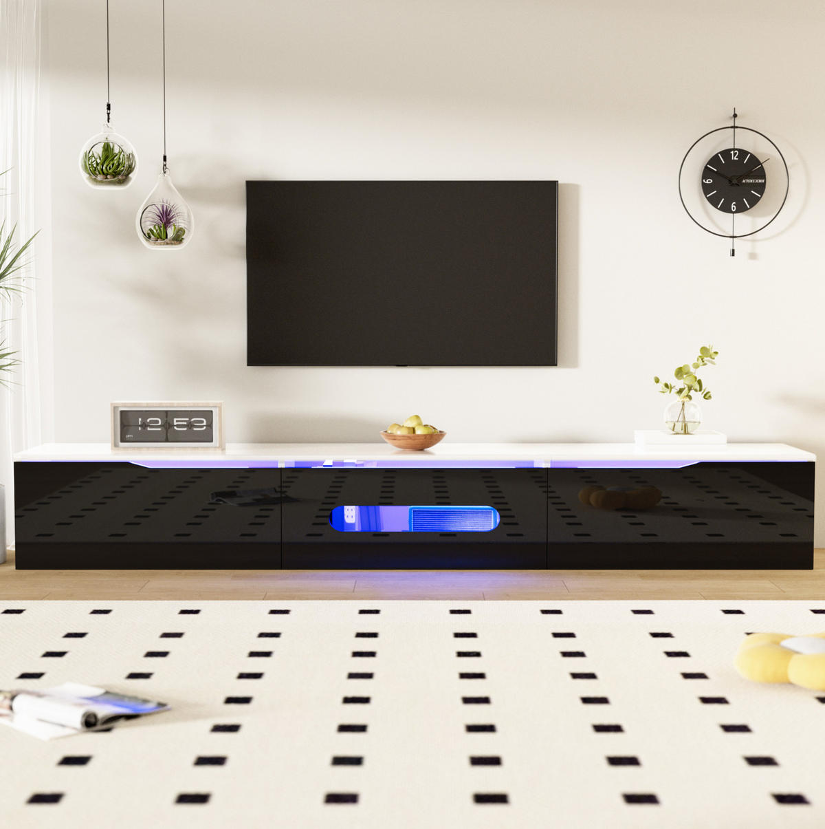 TV-SCHRANK Hochglanz in Schwarz und Weiß 180/35/30 cm - Schwarz, Holzwerkstoff (180/30/35cm) - Redom