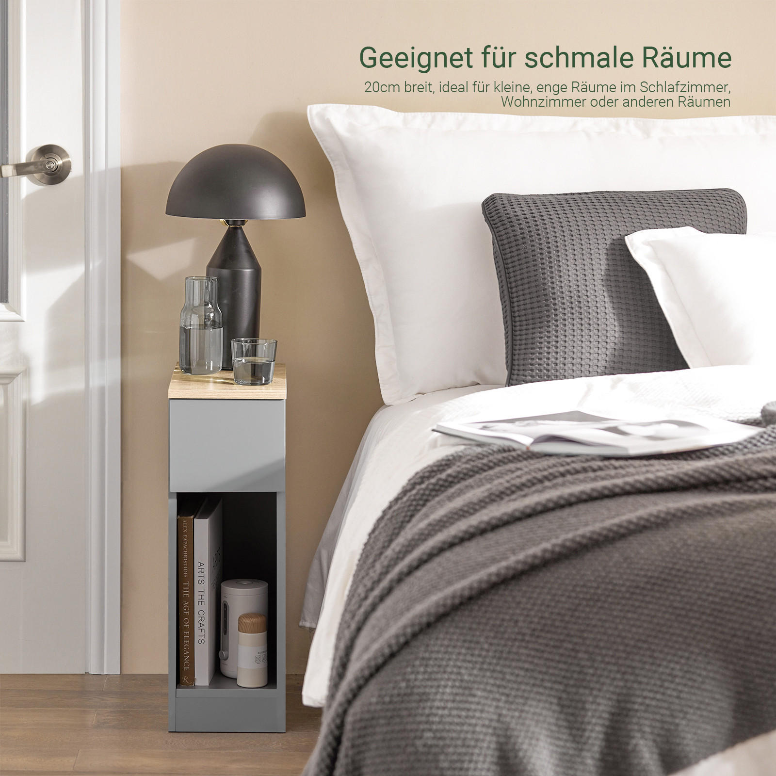 NACHTTISCH 2er Set, Hellgrau, 20x60x35cm - Grau, Holzwerkstoff (20/60/35cm) - SoBuy