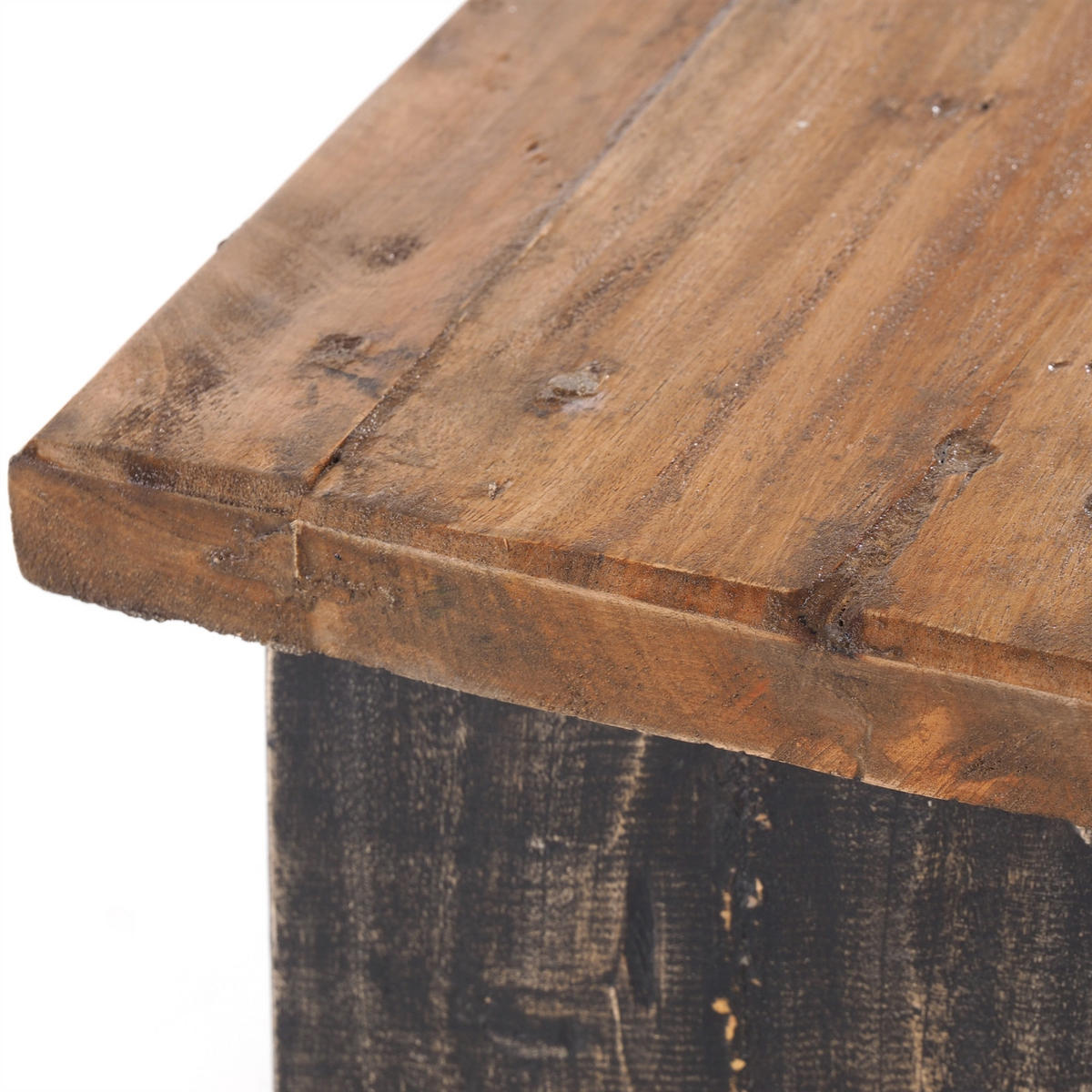 FUSSHOCKER SCHEMEL Recyclingholz massiv 04 schwarz-natur - Graubraun, Holz (29/18/19cm) - DESIGN DELIGHTS