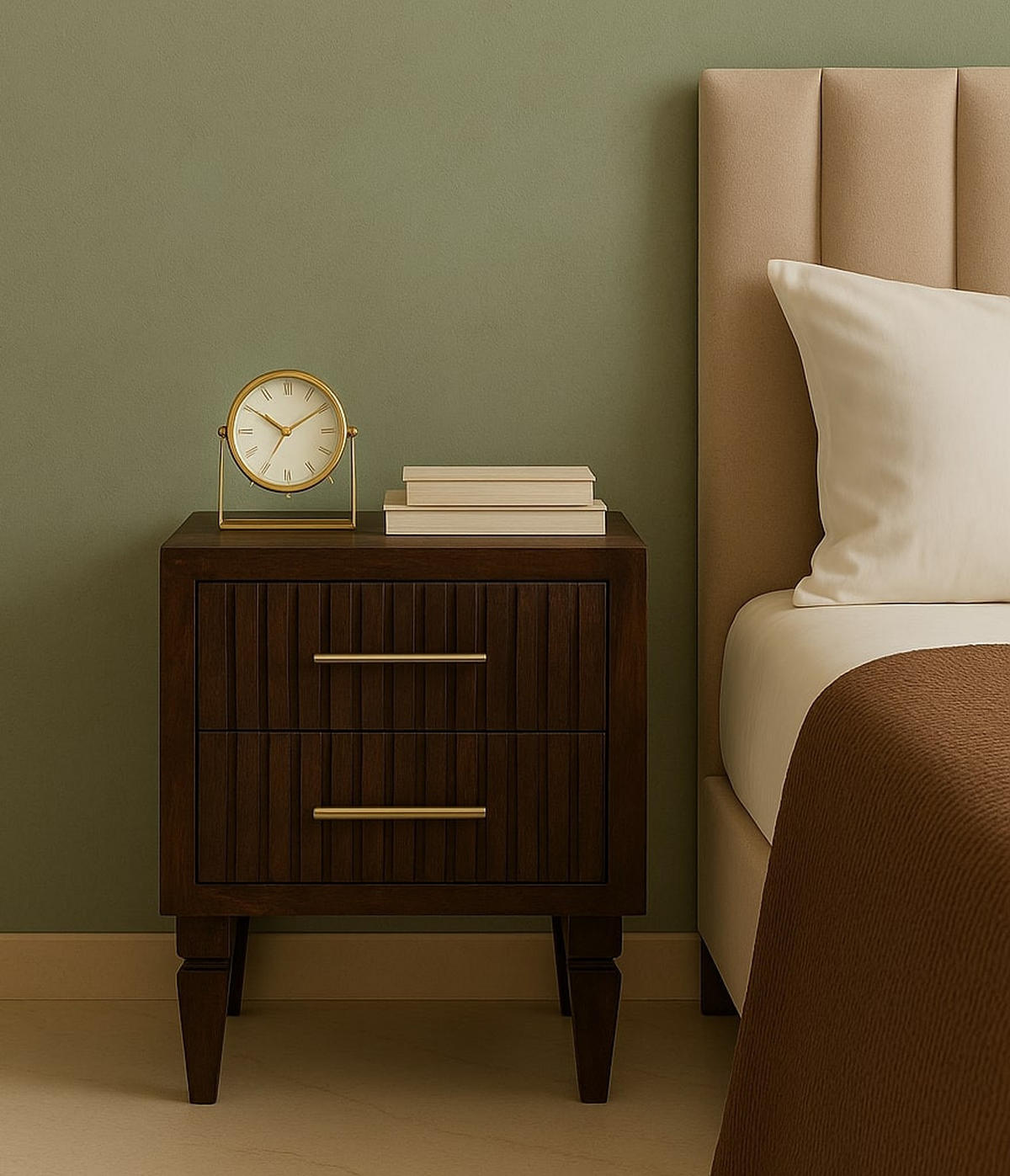 NACHTKASTEN Belmont, 2 Schubladen, Dunkelbraun - Dunkelbraun/Messingfarben, Holz/Metall (45/55/35cm) - Artisan Furniture