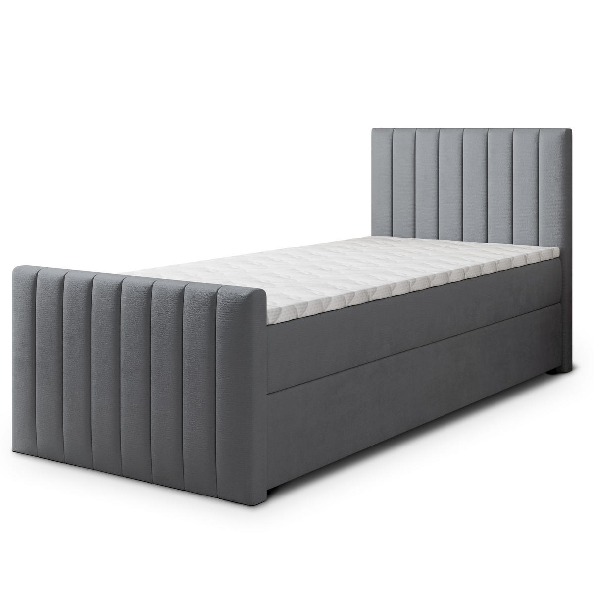 BOXBETT ARION 100 100x200 cm mit Matratze und Topper, H2+H3 - Grau - Grau, Holz (100/200cm) - MASSENO