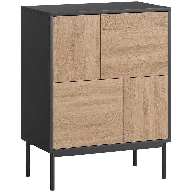 SIDEBOARD mit Push-to-Open Türen und Metallbeinen in Schwarz/Naturholzoptik - Schwarz, Holz (60/78/35cm) - BEAOK