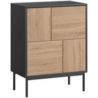 SIDEBOARD mit Push-to-Open Türen und Metallbeinen in Schwarz/Naturholzoptik - Schwarz, Holz (60/78/35cm) - BEAOK