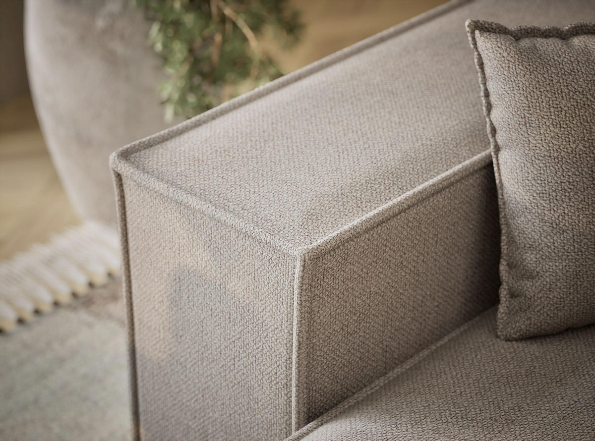 ECKSOFA MIT SCHLAFFUNKTION Moyo Seidengrau Webstoff - Beige/Schwarz, Holz/Holzwerkstoff (255/148cm) - Maison de Reve