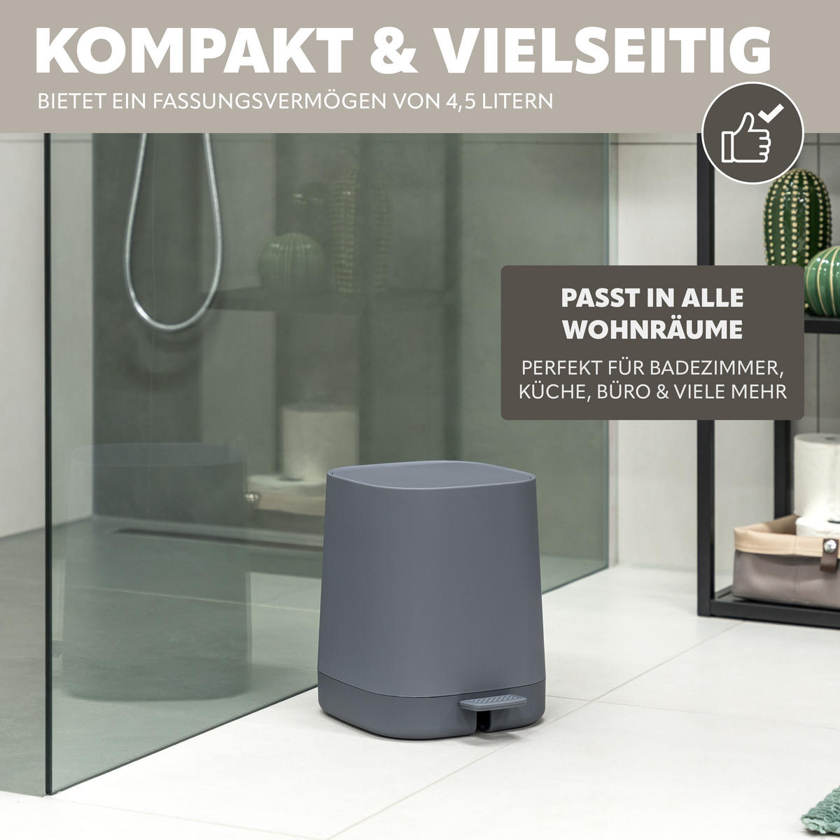 BAD-ACCESSOIRES-SET VALONA 5tlg., grau, Kunststoff - Grau, Kunststoff (21/25.5/21cm) - eluno