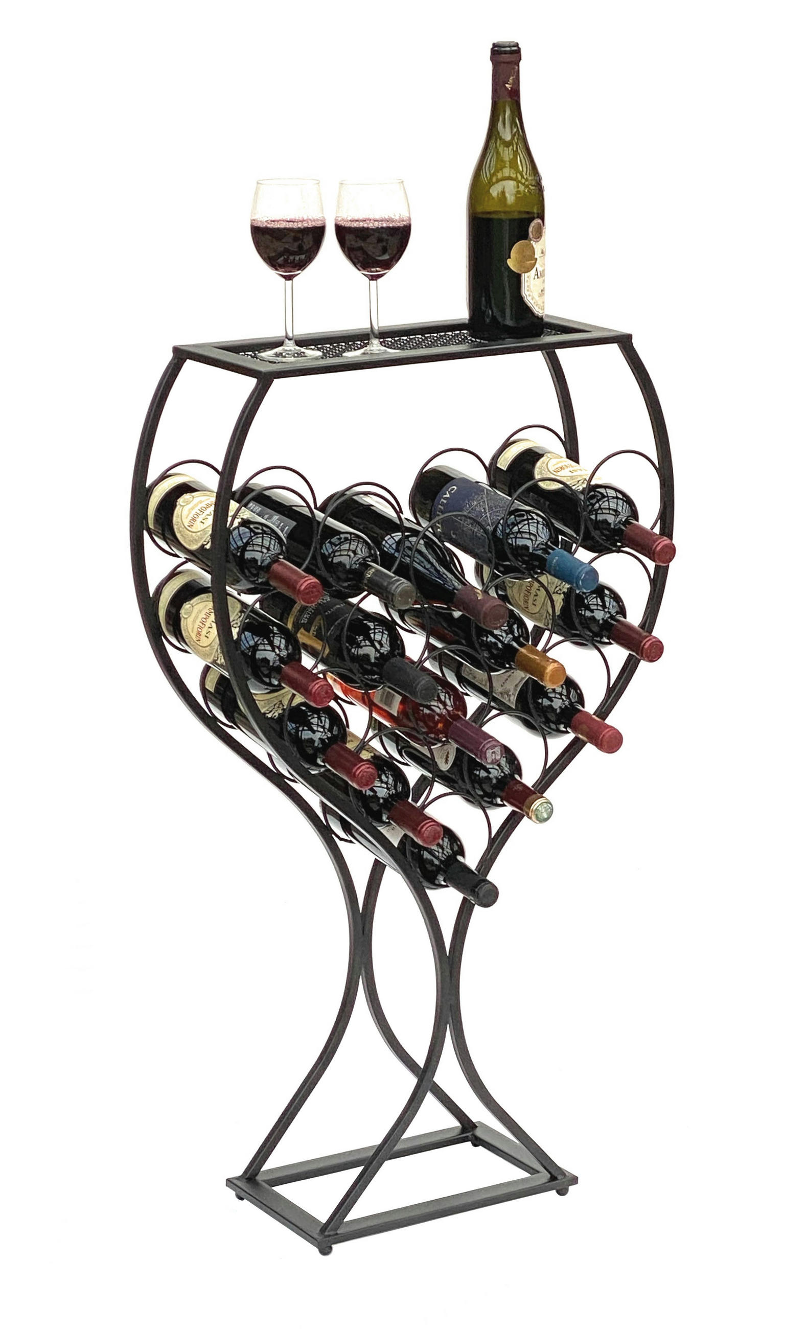 WEINREGAL Weinglas 15 Flaschen Metall Schwarz 100 cm - Schwarz, Metall (56/96/20.5cm) - DanDiBo