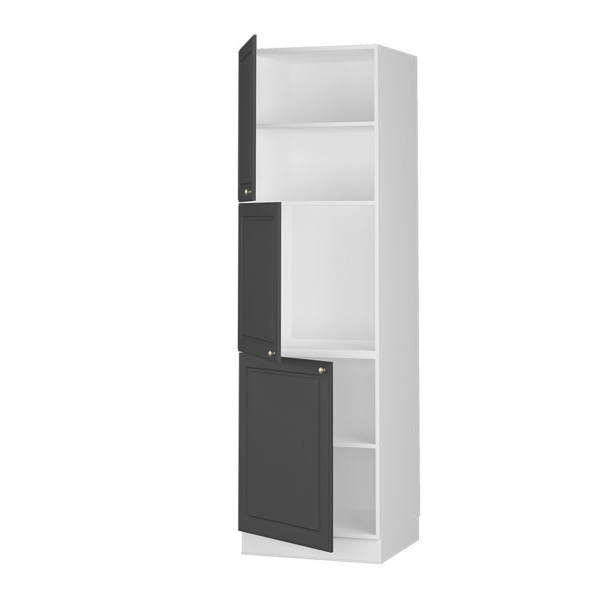 HERDUMBAUSCHRANK Fame-Line Anthrazit-Gold Landhaus 60 cm - Anthrazit/Weiß, Holzwerkstoff (60/206.8/58cm) - Vicco