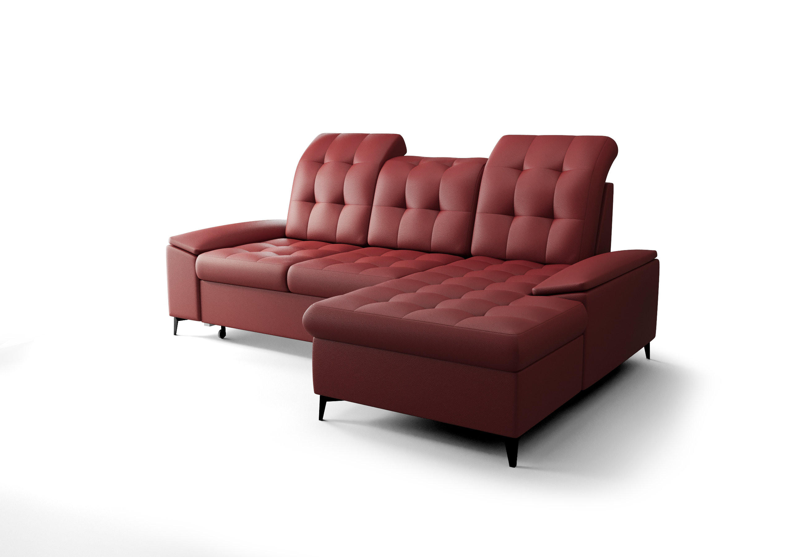ECKSOFA KONGO RBN18, Eckcouch in L-Form mit Schlaffunktion, Farbe: Rot, Kunstleder, Ottomane Rechts - Rot, Textil (257/172cm) - O-Sofa