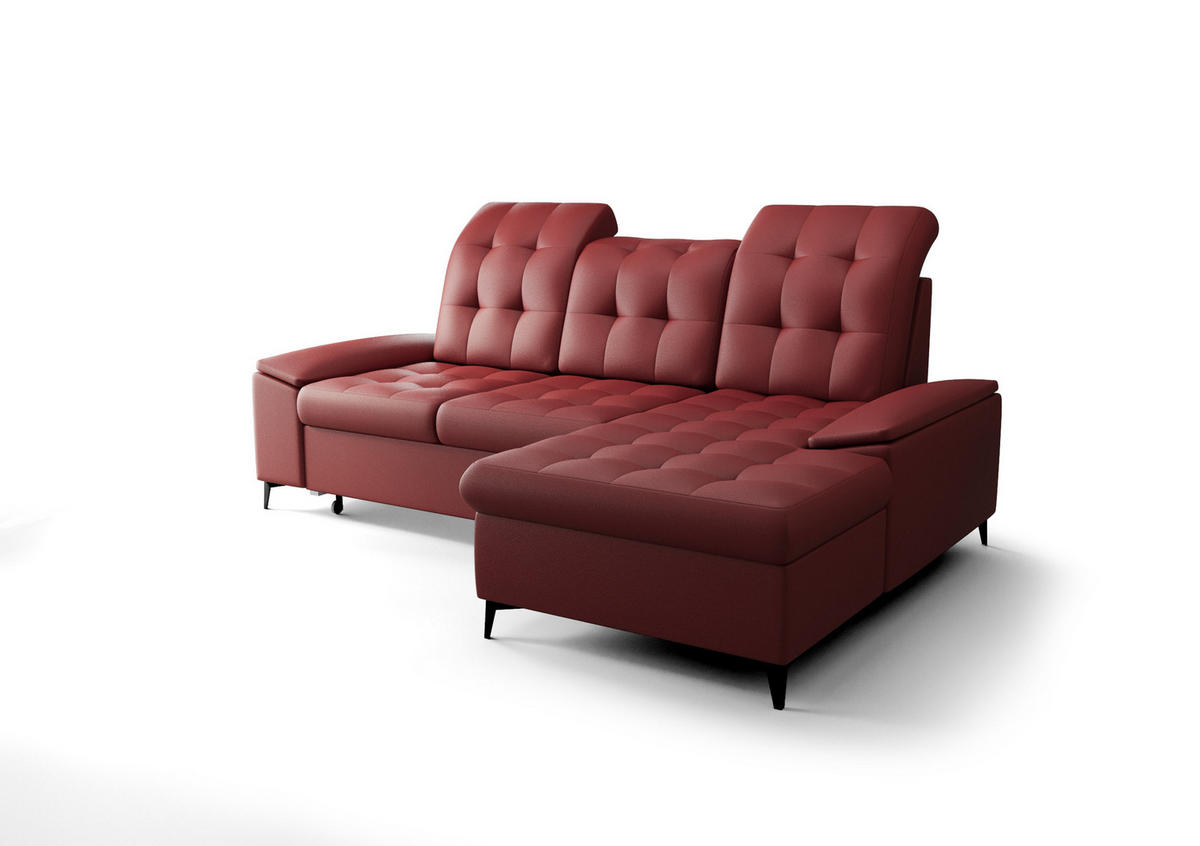 ECKSOFA KONGO RBN18, Eckcouch in L-Form mit Schlaffunktion, Farbe: Rot, Kunstleder, Ottomane Rechts - Rot, Textil (257/172cm) - O-Sofa