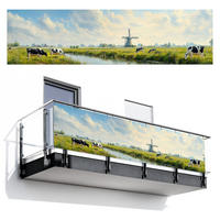BALKON-SICHTSCHUTZ Kühe - Windmühle - Wiese - Blau - Grün, Kunststoff (300/75cm) - MuchoWow