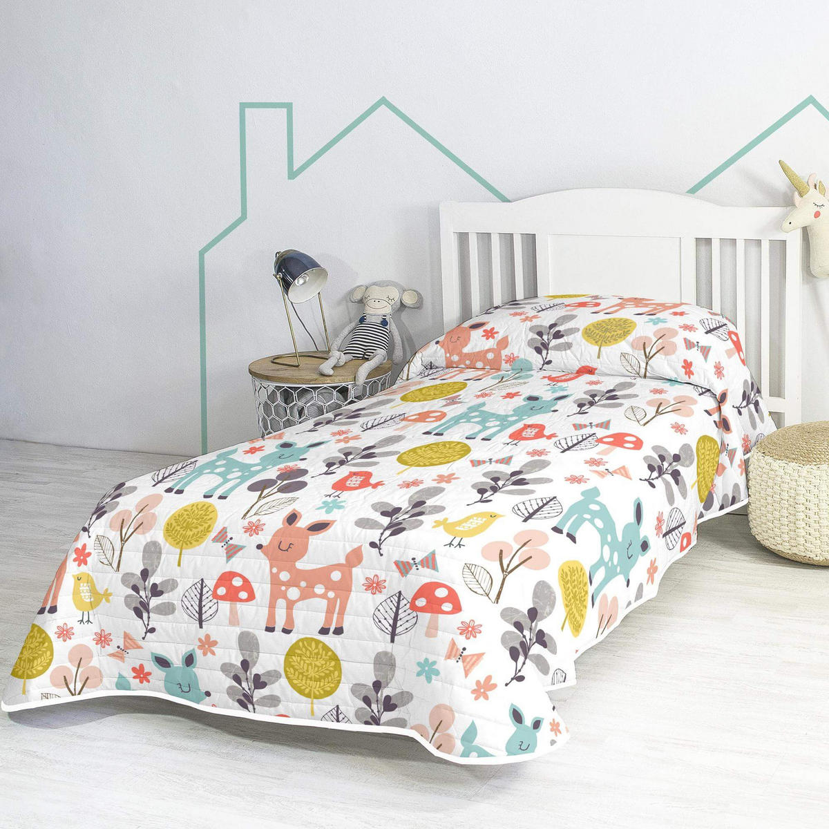 TAGESDECKE woodland 180x260 cm (bett 80/90/105) mehrfarbig - Multicolor, Textil (180/260cm) - Happy Friday