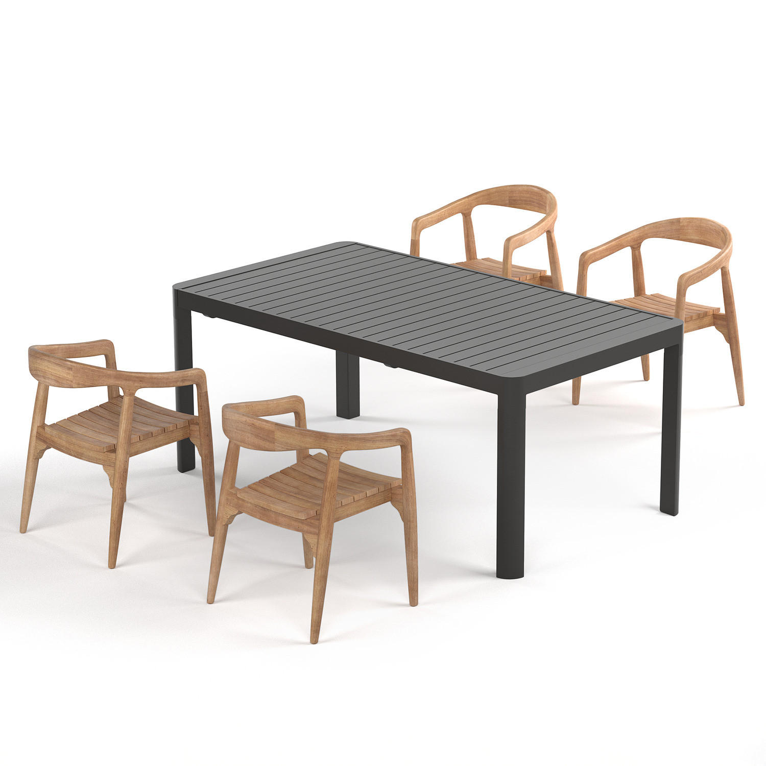 GARTENESSGRUPPE - 5-teilig - Teak massiv / Aluminium - Braun / Anthrazit - Anthrazit, Holz/Metall - home24