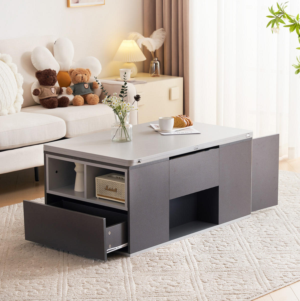 COUCHTISCH aus Spanplatte 100x51x47 cm Grau höhenverstellbar mit Stauraum - Grau, Holzwerkstoff (100/51/47cm) - IVMEU