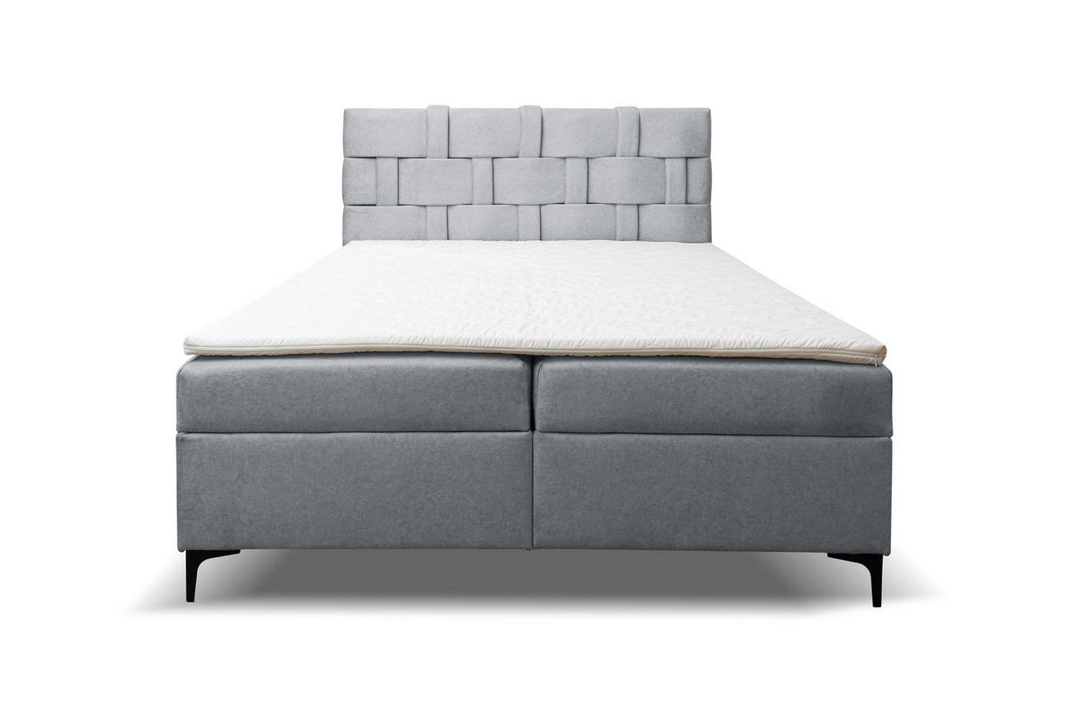 BOXBETT Charlotte mit 2 Bettkästen, Maße: 180x200 cm, Farbe: Grau, Velourstoff, mit Bonell-Matratze inkl. Topper - Grau, Holz/Kunststoff (180/200cm) - VENASI MÖBEL