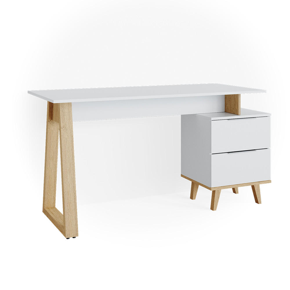 SCHREIBTISCH Nautica Weiß 138 x 60 cm mit Schubladen L - Eichefarben/Weiß, Holzwerkstoff (60/138/77cm) - Vicco