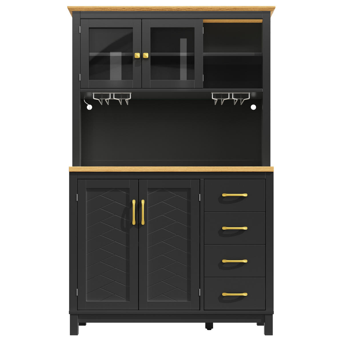 BUFFETSCHRANK 105,5/40/180 cm mit LED-Lichtleiste, viel Stauraum und Anti-Kipp-Sicherung, Schwarz - Schwarz, Holzwerkstoff (105.5/180/40cm) - Redom