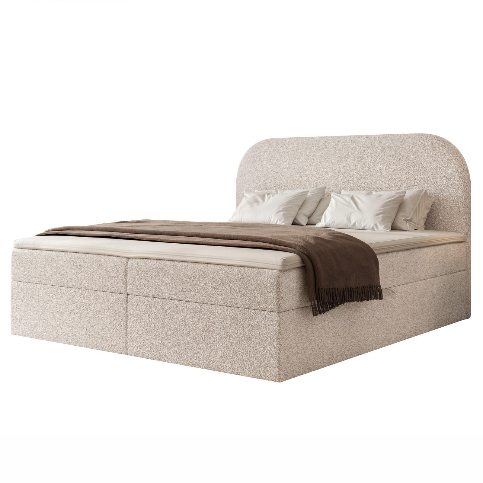 BOXBETT FUZZI 180x200 cm Beige (Bouclé-Stoff) - mit 2 Bettkästen, Bonellmatratze und weichem Kopfteil - Beige, Holzwerkstoff/Textil (180/200cm) - Ravio