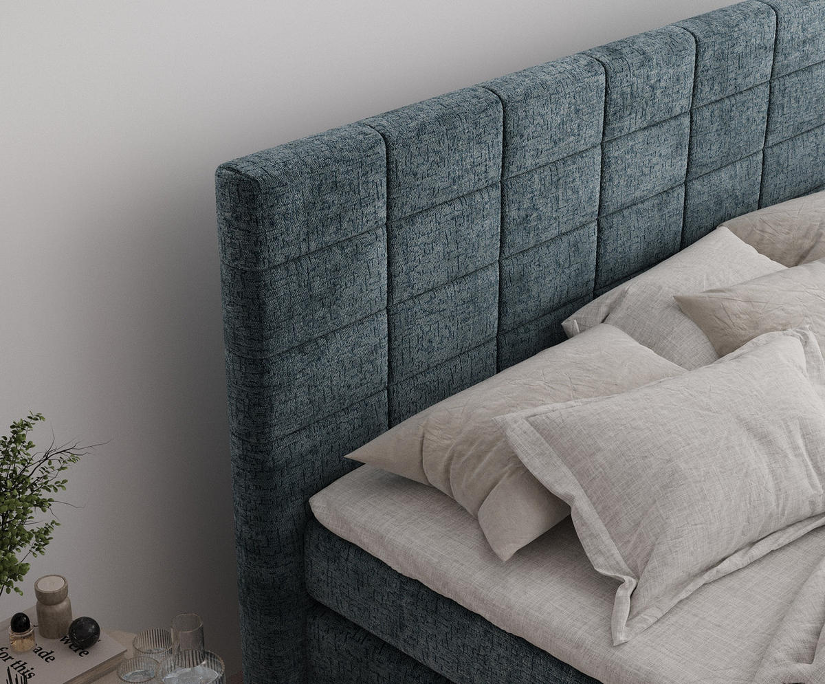 BOXSPRINGBETT Ava Blau 200/200 cm - Blau/Schwarz, Holz/Holzwerkstoff (200/200cm) - Maison de Reve