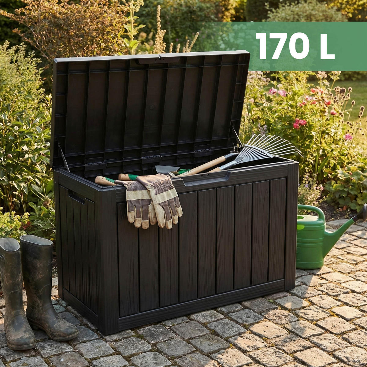 GARTENBOX 170L Schwarz - Schwarz, Kunststoff (77.5/55.5/43cm) - Akord
