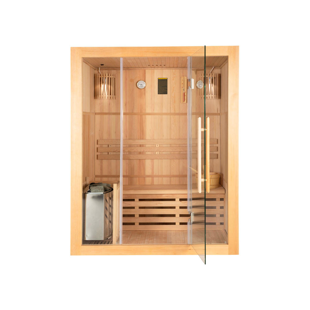SAUNA SKYLINE L - Mit Holzwand, 150 x 120 x 190 cm - Naturfarben, Holz (150/190/120cm) - Home Deluxe
