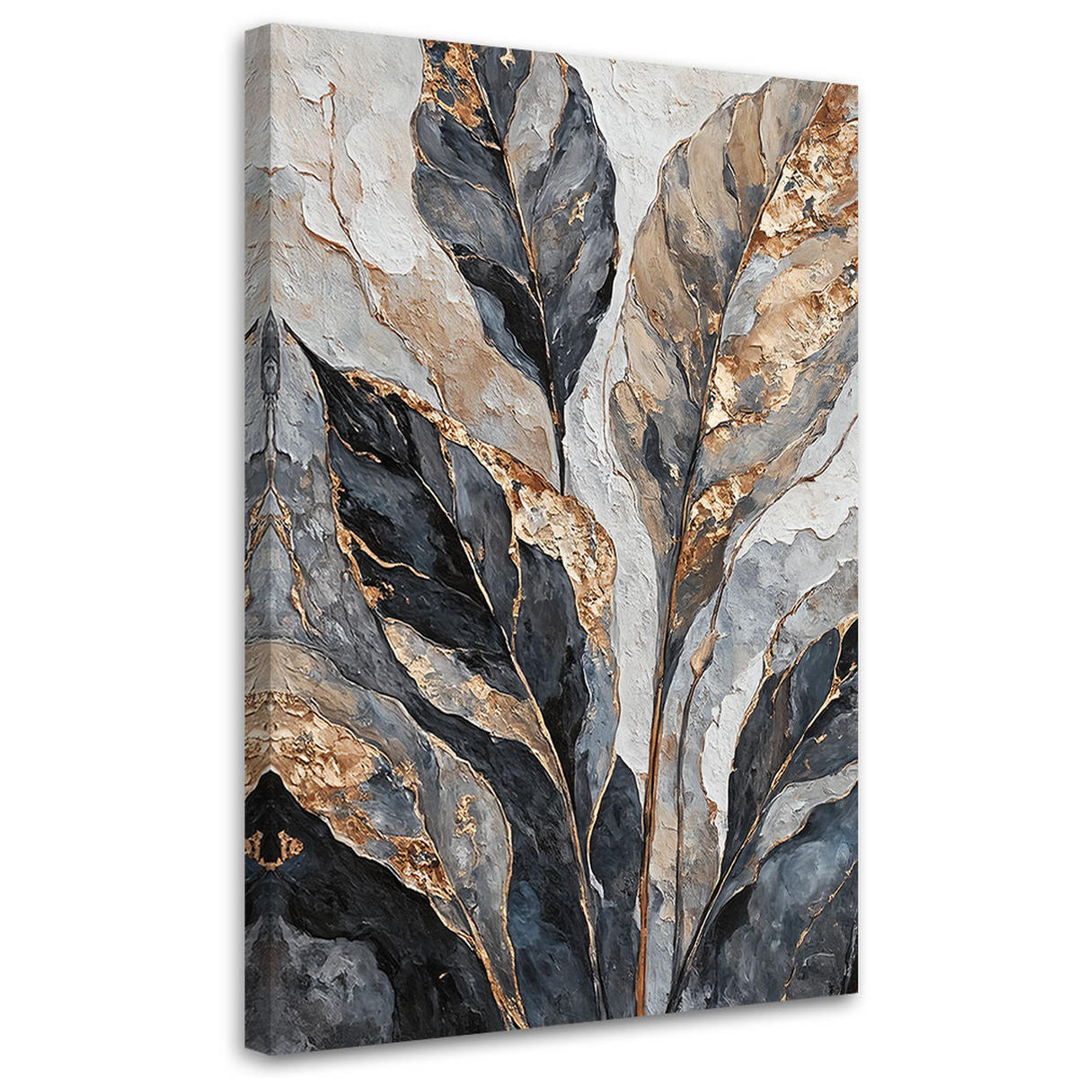 WANDBILD abstrakte graue goldblätter - Silberfarben, Textil (40/60cm) - Feeby