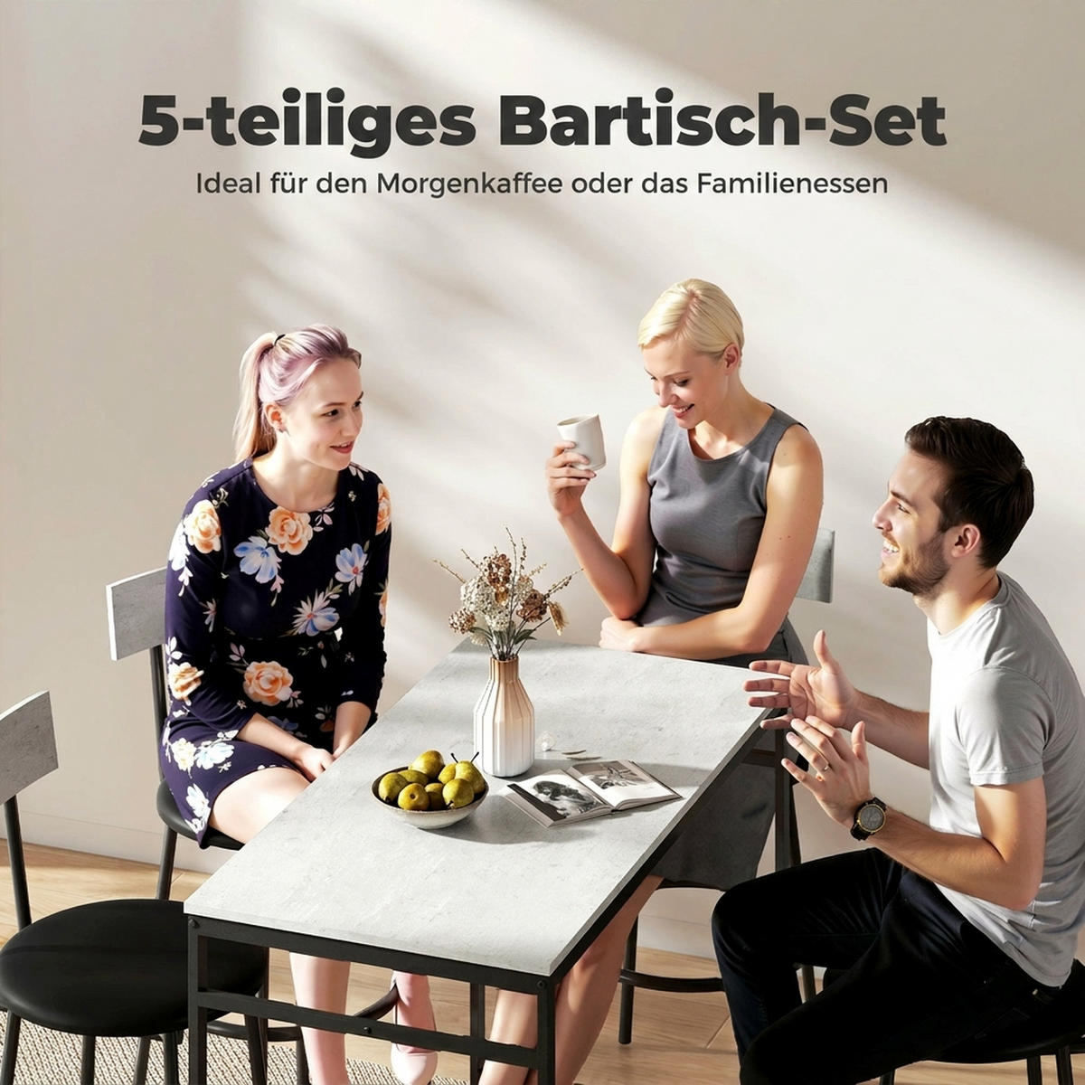 BARTISCH-SET Stahl MDF Hellgrau - Hellgrau, Metall (55/90/110cm) - HOMCOM