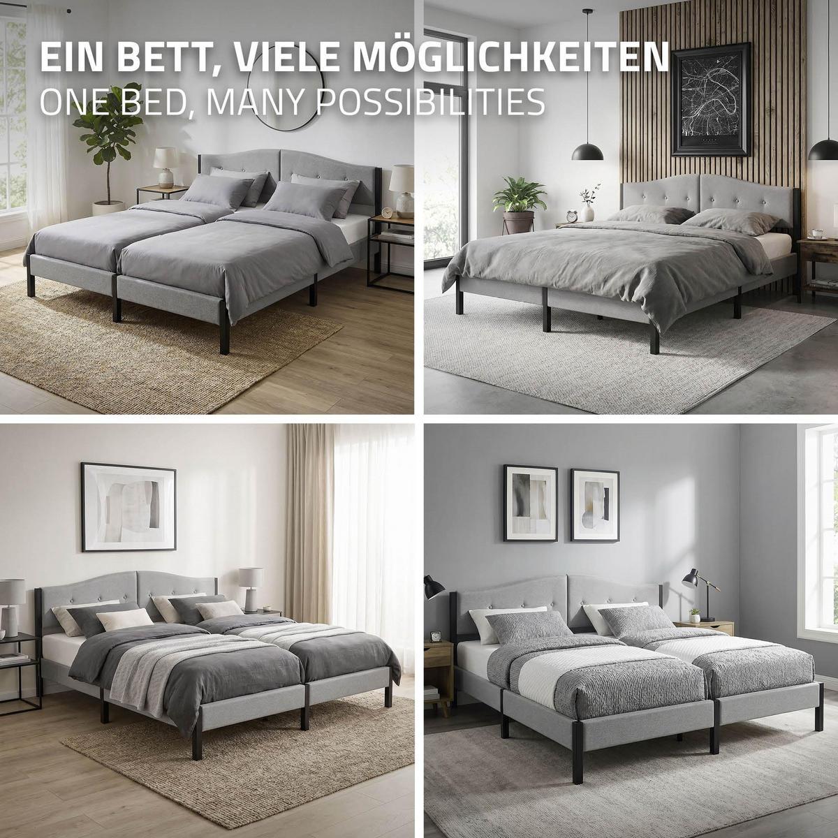 ČALOUNĚNÁ postel 180x200 cm, šedá, s roštem a lněným potahem - šedá, kompozitní dřevo/textil (180/200cm) - ML-DESIGN