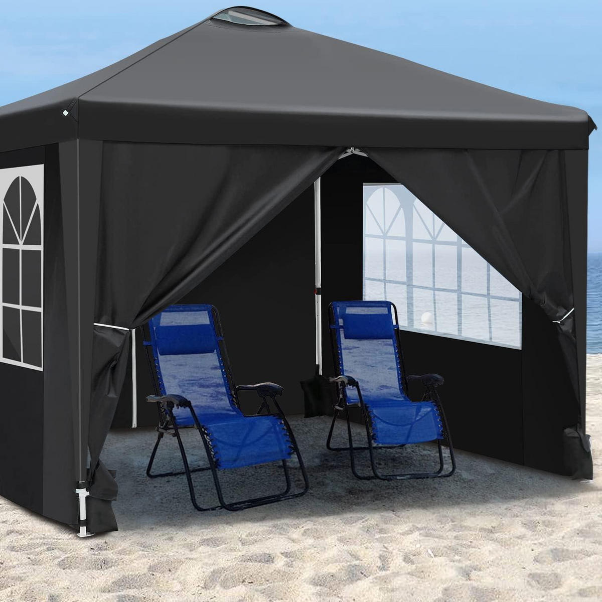 PAVILLON 3 x 3 m schwarz mit 4 Seitenteilen und Belüftungsöffnung - Schwarz, Textil (300/223/300cm)