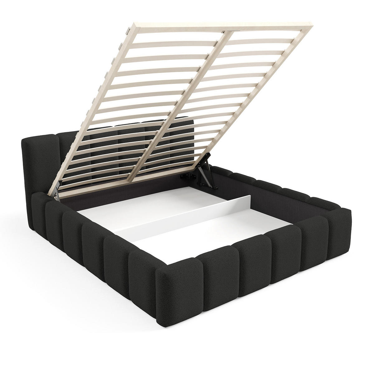 POLSTERBETT KALLA Medium 140x200 cm mit Bettkasten – QUELLE 100 - Schwarz, Holz (140/200cm) - Dekori_Interiors