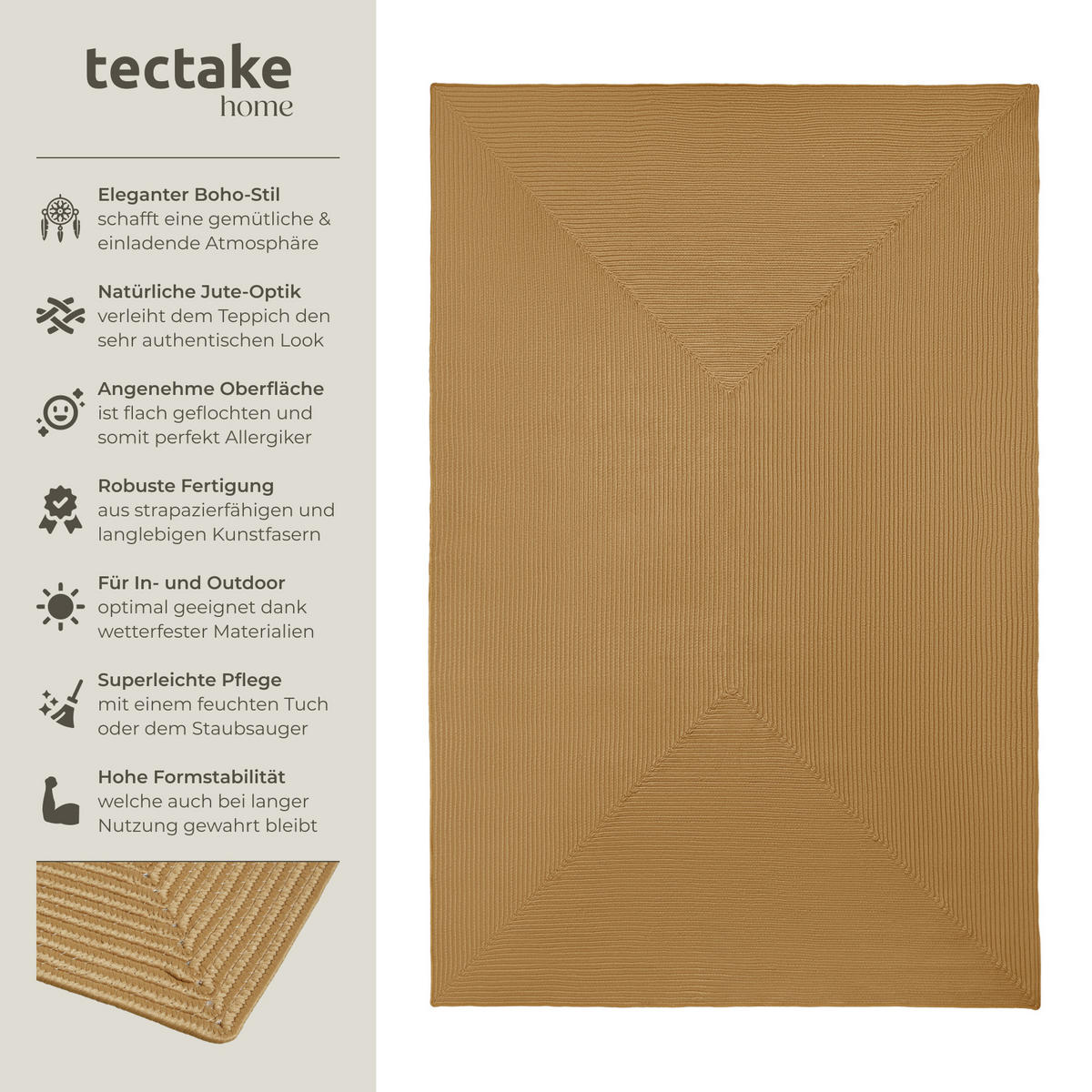 GEFLOCHTENER-TEPPICH Raya,strapazierfähig und pflegeleicht,braun - Braun, Textil (200/290cm) - tectake