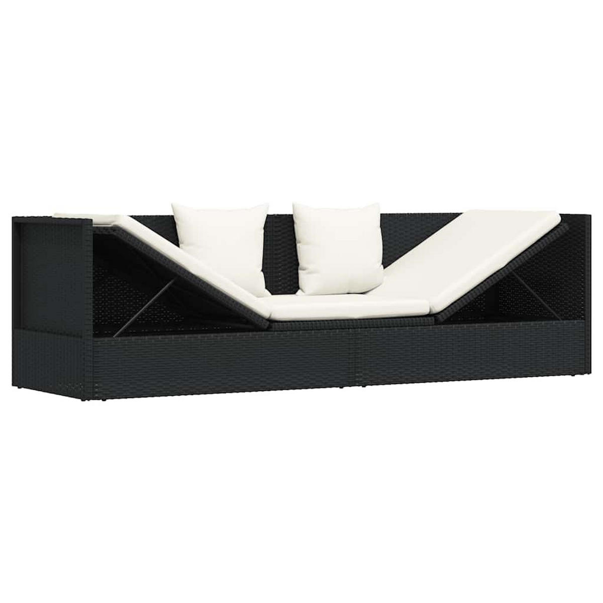 SONNENLIEGE mit Kissen, verstellbar, 200/60/58 cm, aus Poly Rattan, Schwarz - Schwarz, Kunststoff (60/58/200cm) - vidaXL