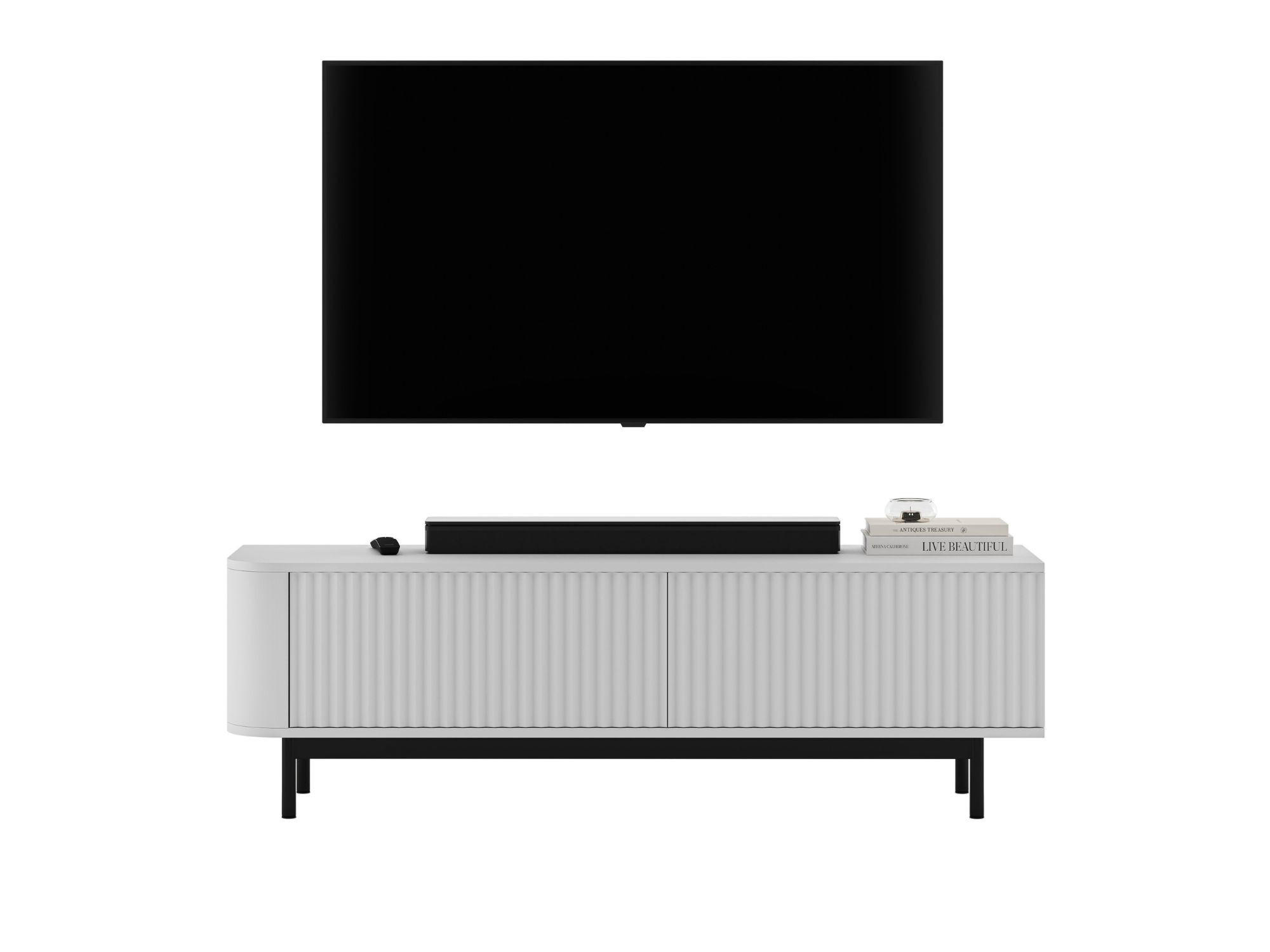 TV komoda Aurora matná biela 140 cm s kovovým rámom - čierna/biela, kov/kompozitné drevo (140/44/35cm) - Meble Lindner