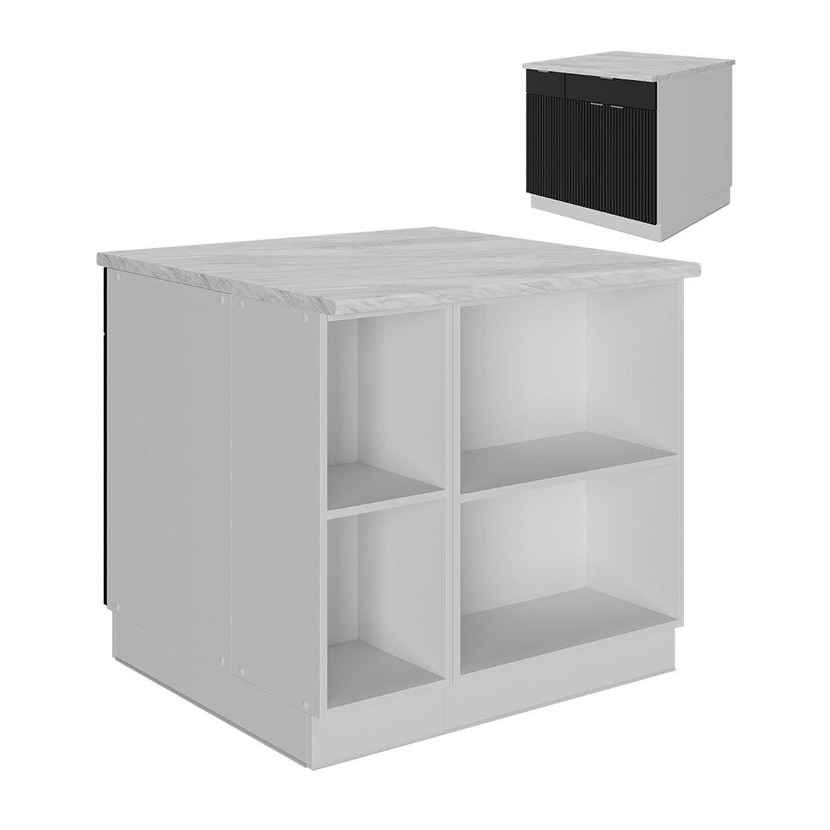 KÜCHENINSEL Fame-Line, Schwarz gestreift, 90 cm mit Schublade, ohne Arbeitsplatte - Schwarz/Weiß, Holzwerkstoff (90/82/60cm) - Vicco