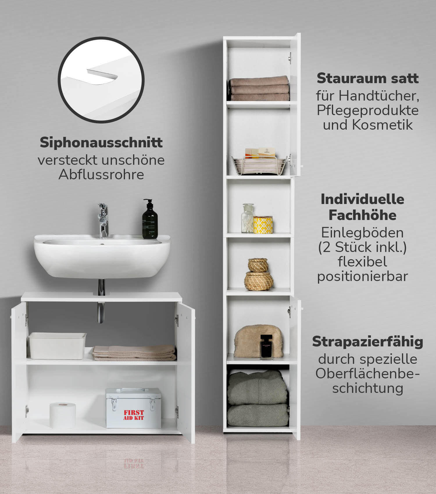 BADMÖBEL-SET 2-teilig Der Steuermann - Weiß, Holzwerkstoff (103/180/34cm) - Mokebo