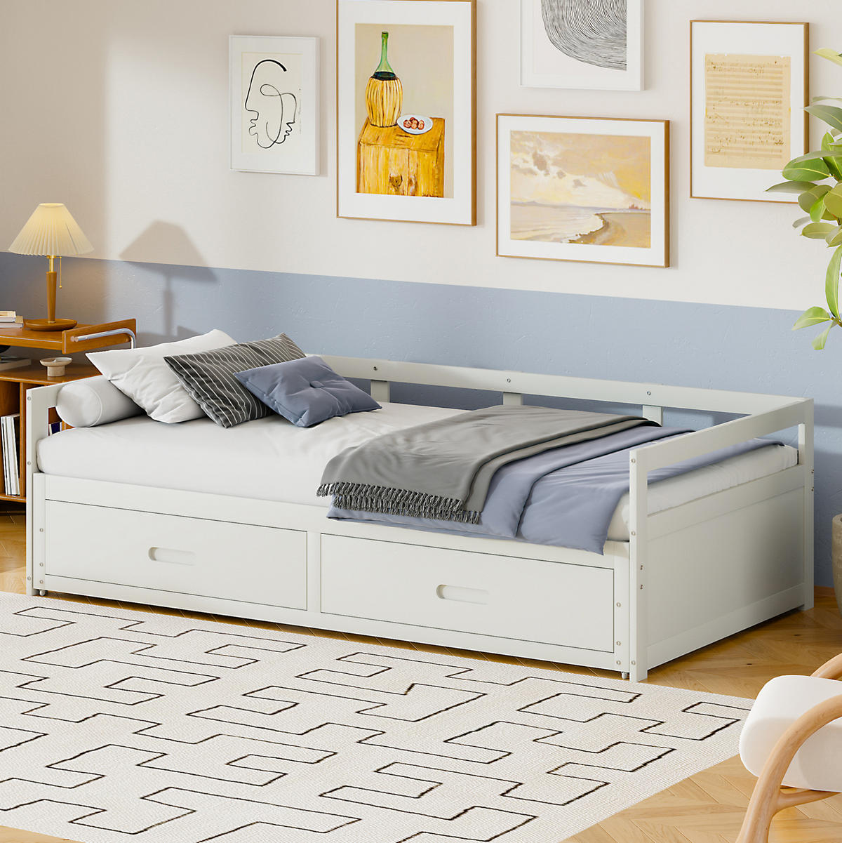 BETT ausziehbar mit Stauraum Kiefernholz weiß 90/200 cm - Weiß, Holz (90/200cm) - OKWISH