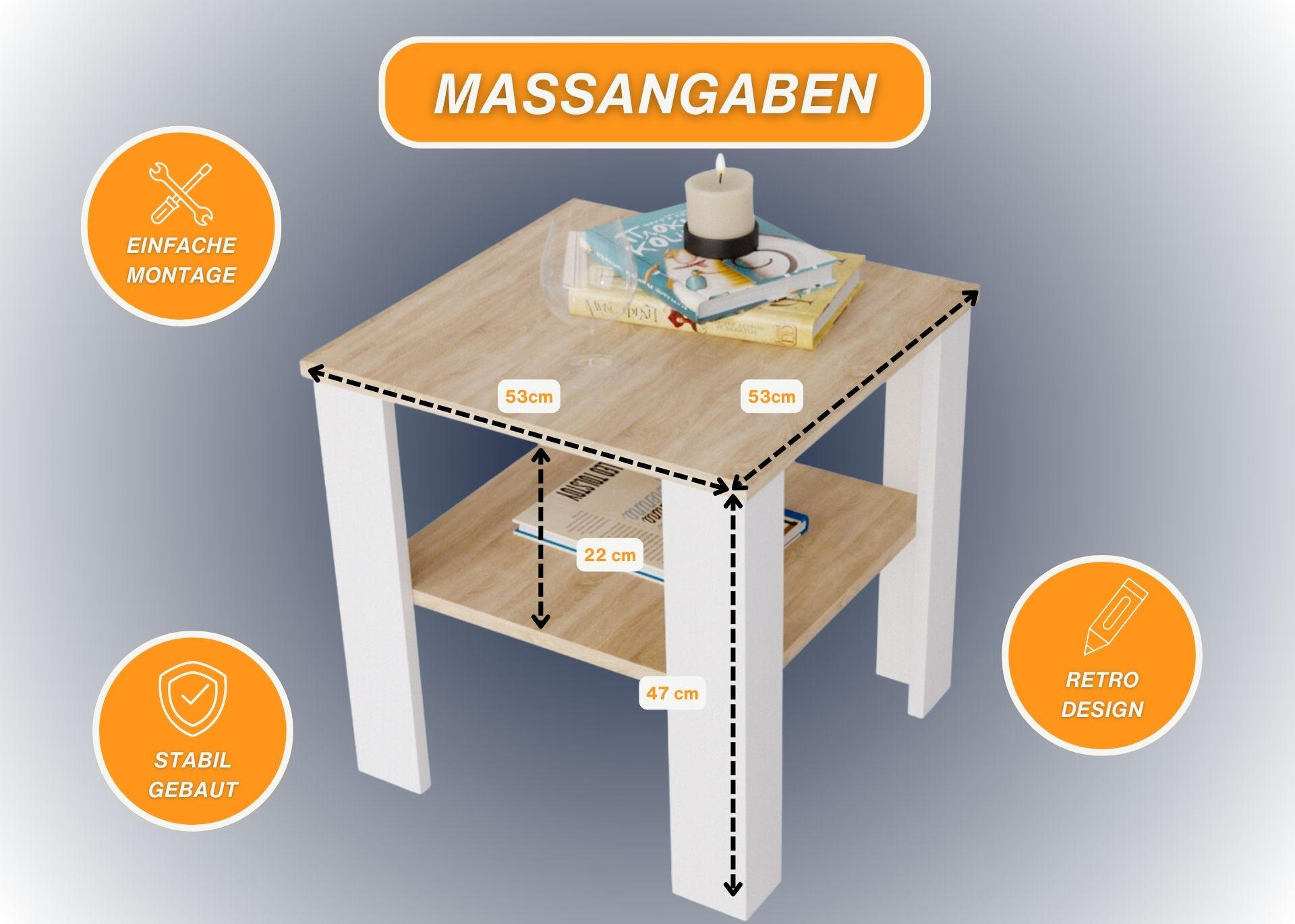 COUCHTISCH Lara53 53/47/53 - Weiß/Sonoma Eiche, Holzwerkstoff (53/53/47cm) - RAUMHIRSCH FURNITURE