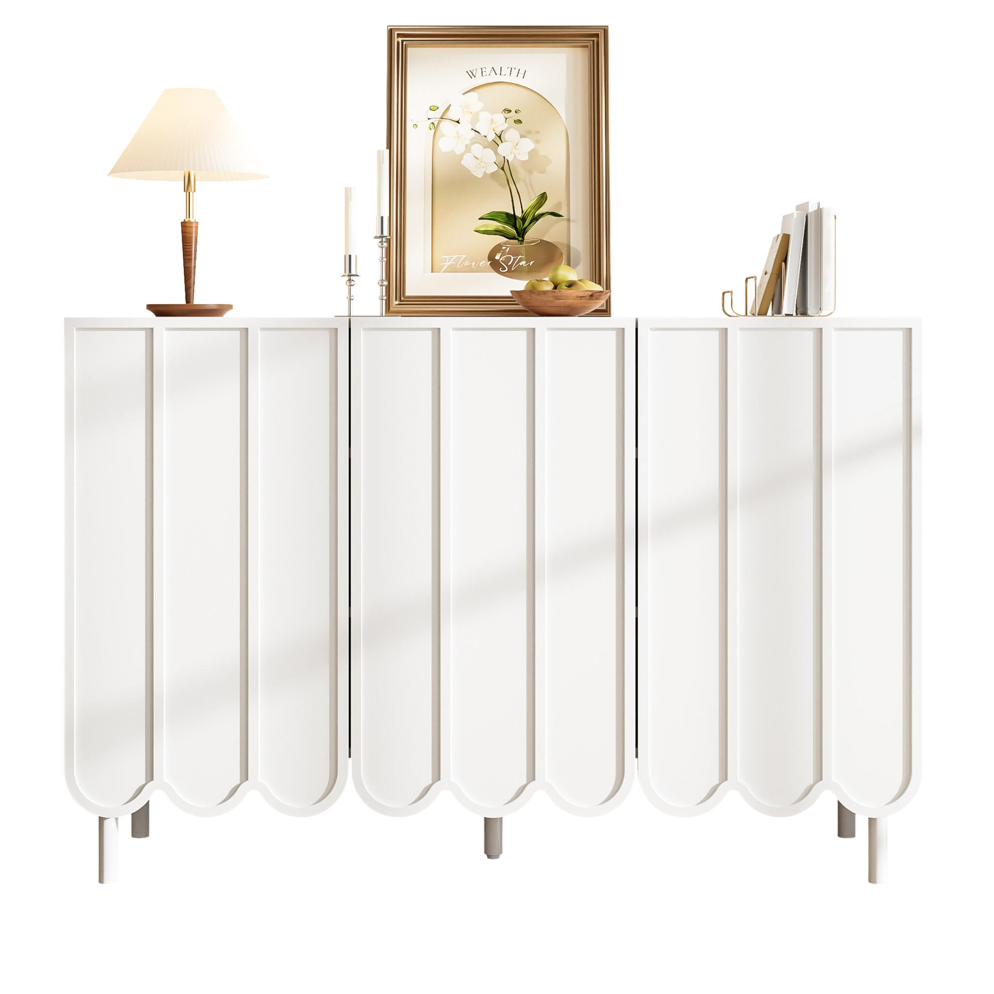 SIDEBOARD 120/35/80 cm Weiß aus MDF mit wellenförmigen Türen - Weiß, Holzwerkstoff (35/80/120cm) - OKMYHOME