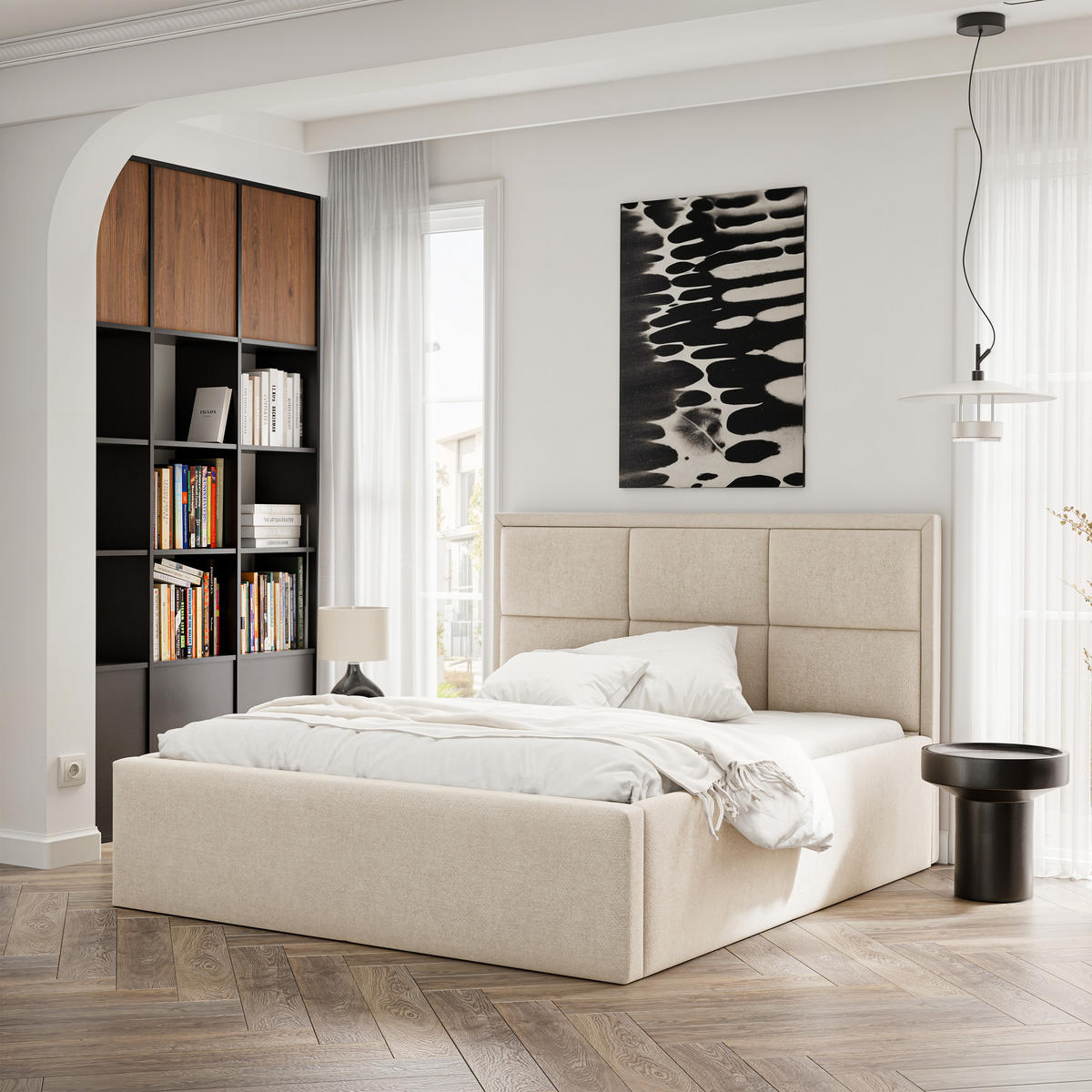 POLSTERBETT ELIN 160/200 cm Bettkasten, Beige - Beige, Textil/Metall (160/200cm) - Idohome
