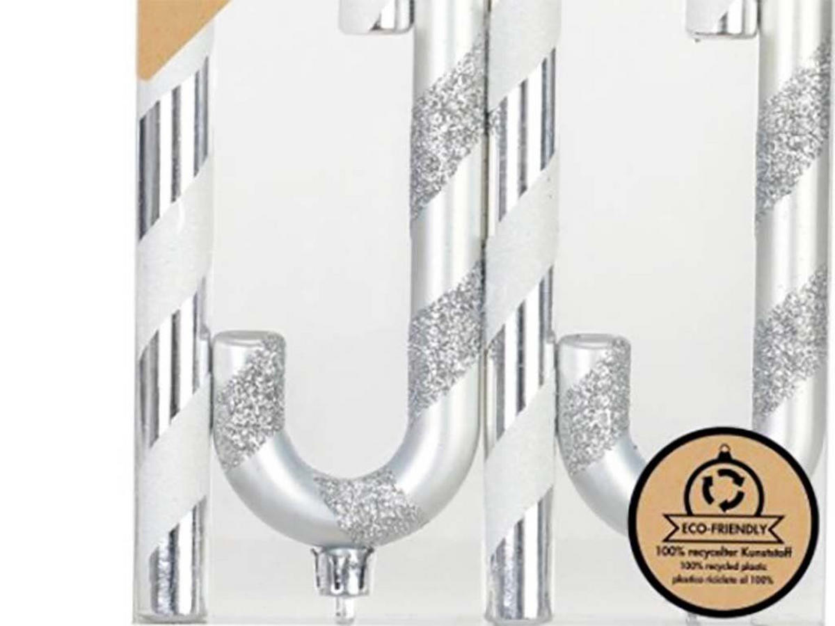 WEIHNACHTSORNAMENTE 4er-Set Weihnachts-Zuckerstangen silber 14 cm - Silberfarben, Kunststoff (14/14/14cm) - LAALU