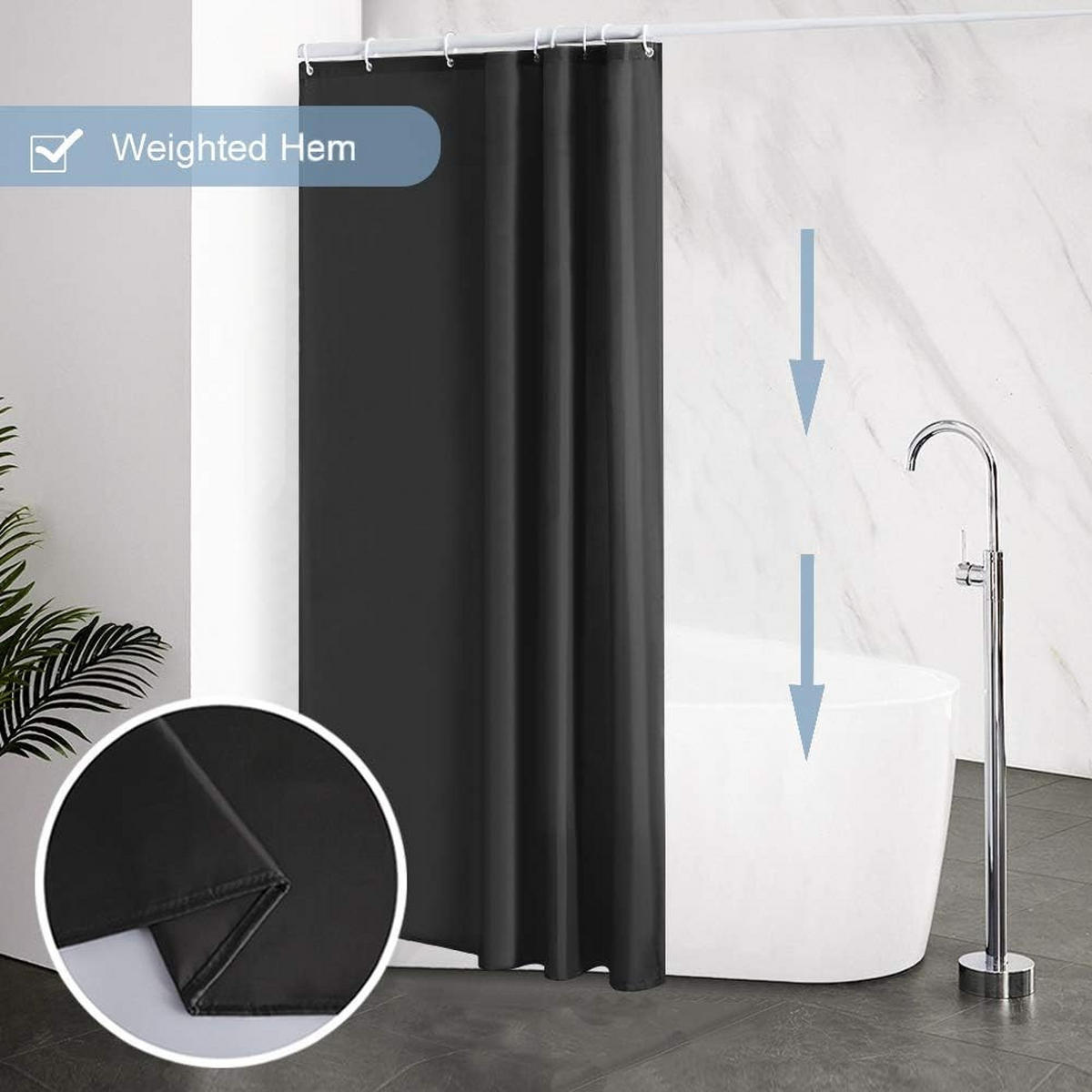 DUSCHVORHANG Schwarz klein Polyester wasserdicht waschbar schimmelresistent mit Haken - Schwarz, Textil (180/120cm) - MCBOSON