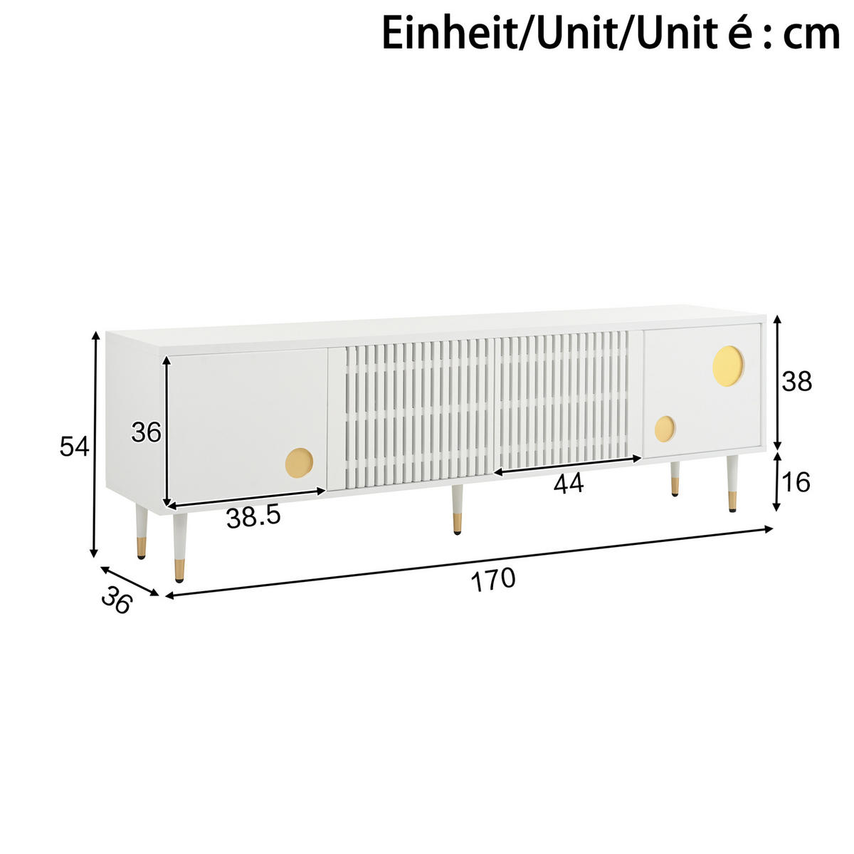 TV-LOWBOARD 170/36/54 cm mit 4 Türen und Kabeldurchlass in Weiß - Weiß, Holzwerkstoff (170/54/36cm) - BEAOK