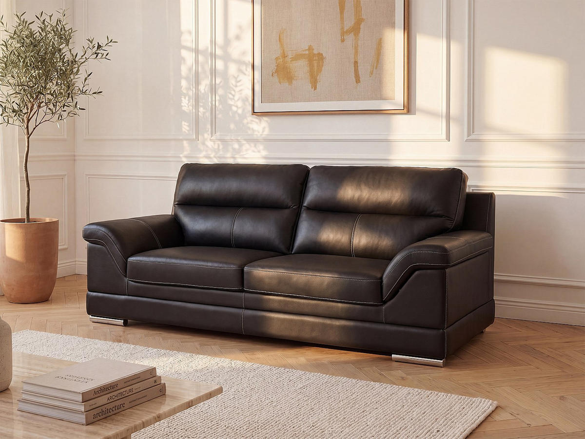 SOFA - 3 Personen - leder - schwarz Monika - Schwarz, Leder (235/100/103cm) - Vente-Unique