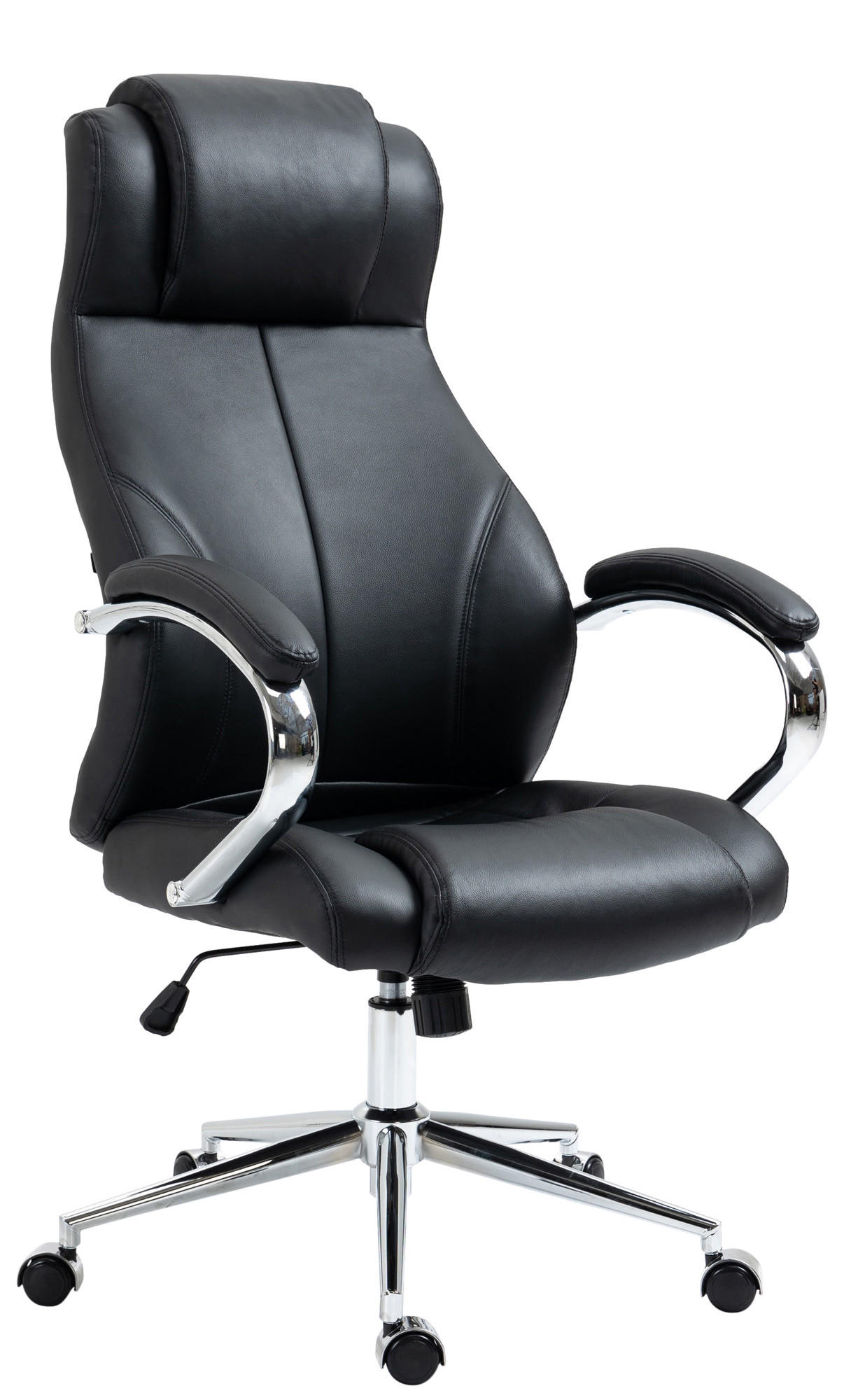 CHEFSESSEL Echtleder schwarz - Chromfarben/Schwarz, Leder/Metall (64/120/79cm) - CLP